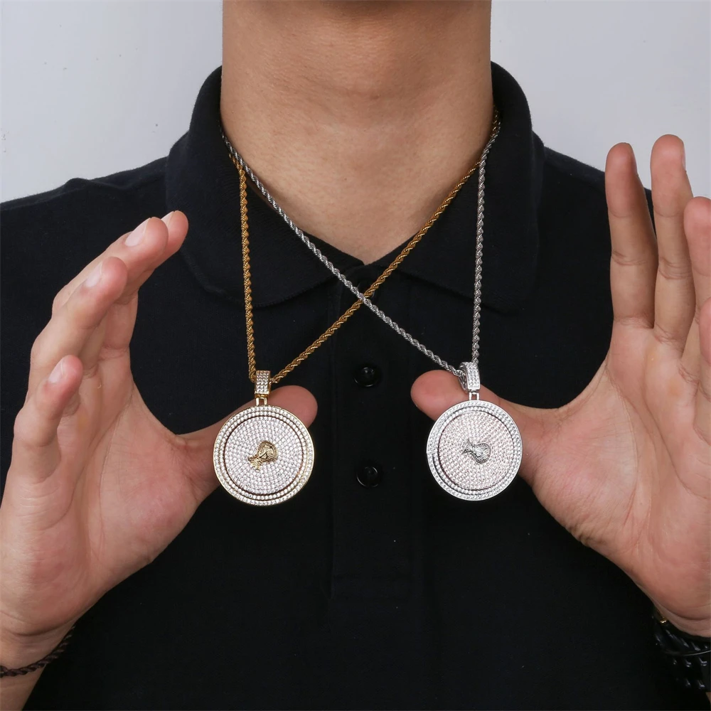 

Модное брендовое ожерелье в стиле хип-хоп, полный циркон с микроинкрустацией, уникальный кулон с вращающимся диском в виде доллара