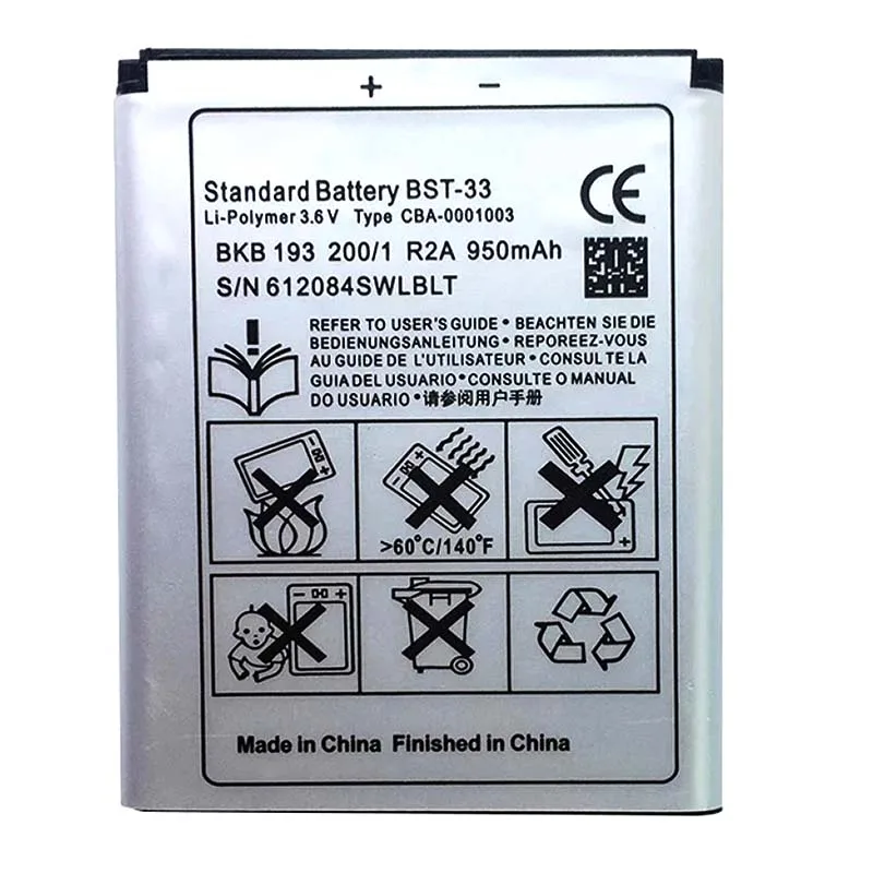 BST-33 Li-ion Mobile Phone Battery For Sony Ericsson W205 W300 W300i W302 W395 W595 W595a W610 W610i W660 W705 W705u 1000mAh