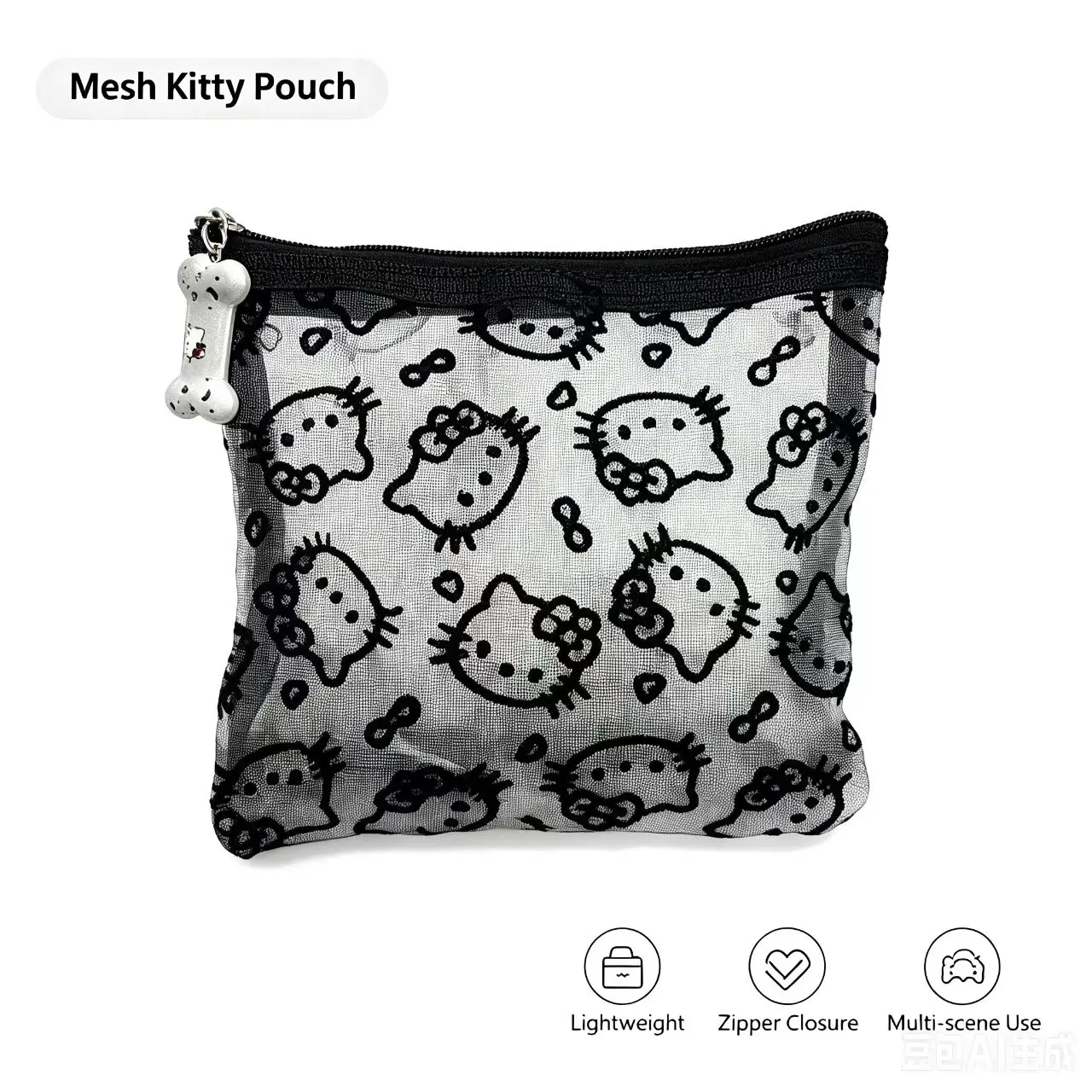Mesh Cosmetic Bag Transparent Zipper Pouch Cartoon Print Portable Mini Storage Bag Travel Makeup Organizer Small  Purse
