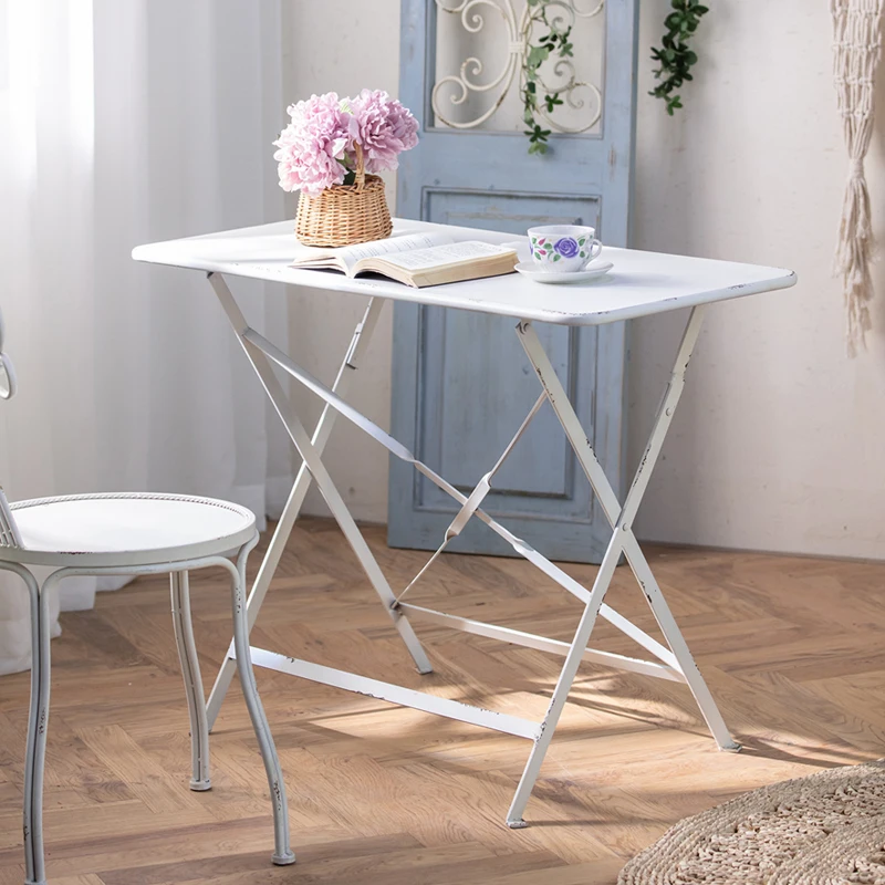 

European retro wrought iron folding coffee table simple outdoor courtyard balcony portable casual writing rectangular table
