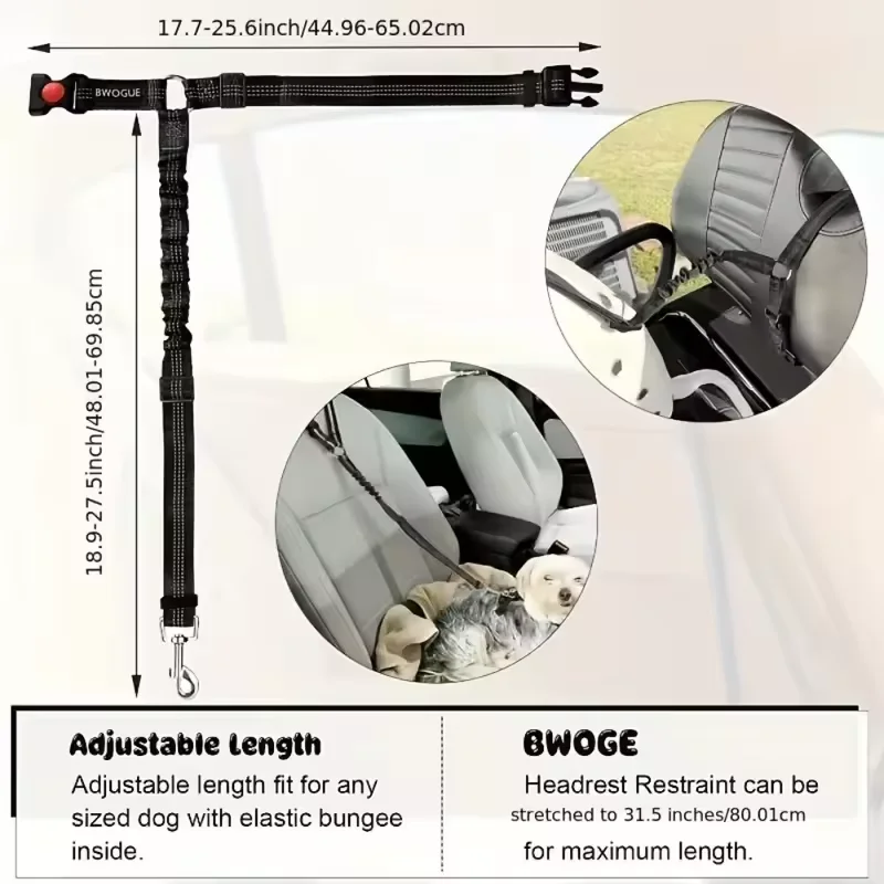 1/2 Stück Hunde-Autosicherheitsgurt für Kopfstütze, verstellbar, reflektierend, Sicherheitsgurt-Clip-Schnalle für große, mittlere und kleine Hunde – Detail 3