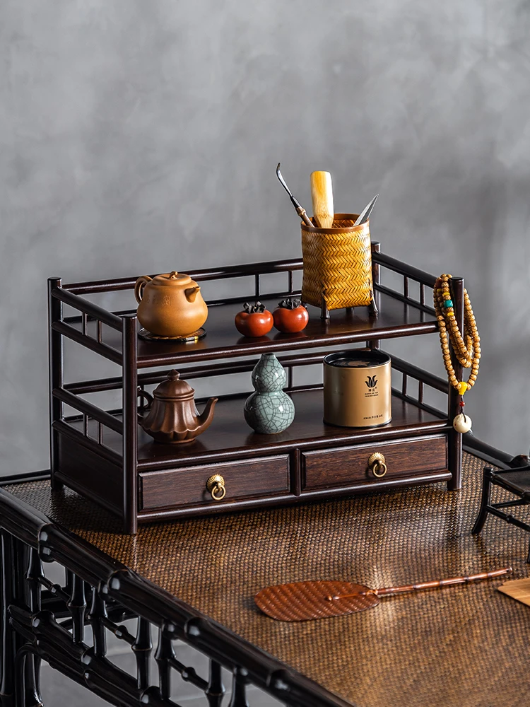 

Desktop small antique shelf tea cup teapot storage display tea pot Chinese locker Duobaoge bamboo