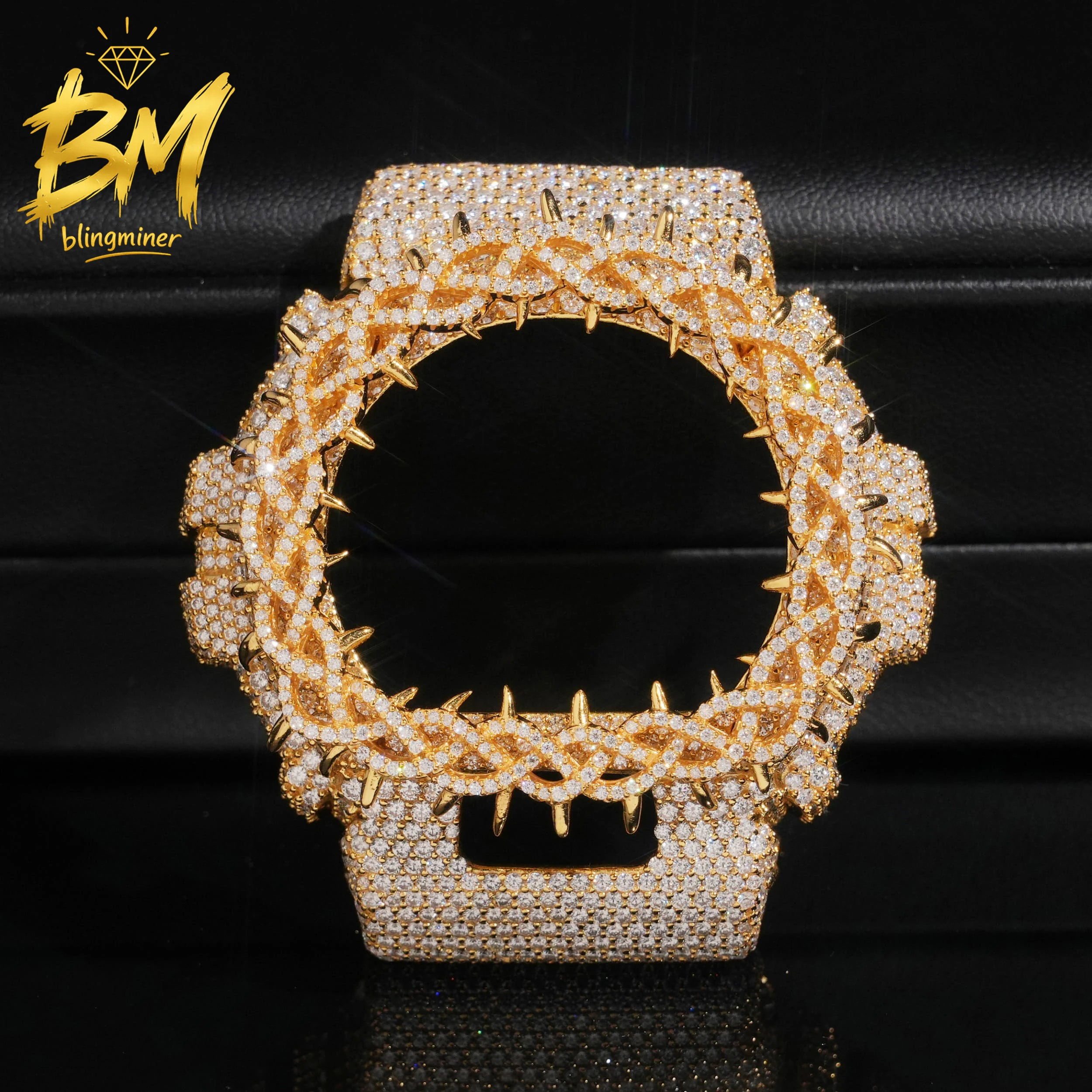 Blingminer CAS** DW6900 VVS Moissanite Watch Case  Brass Can Pass Diamonds Tester With GRA Wrist Diamonds Case Free Shipping