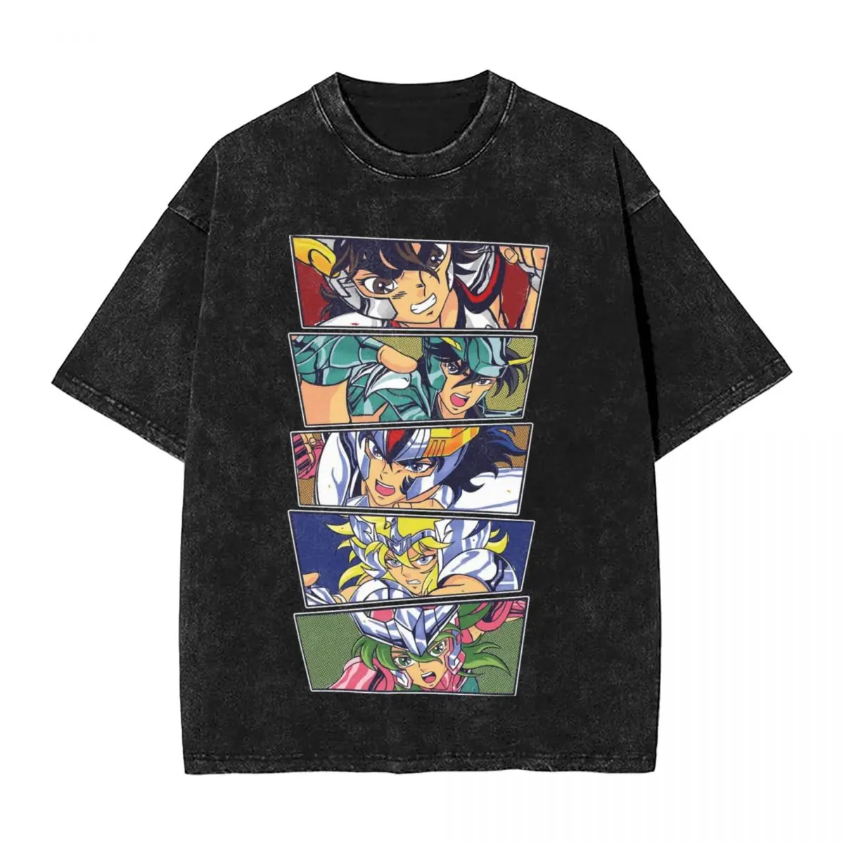 Washed T Shirts Knights Of The Zodiac Japanese Anime T-Shirt Street Saint Seiya Streetwear Summer Tops Tee Shirt for Men Women