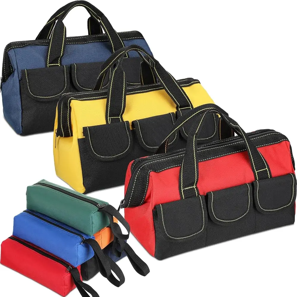 

9 Pcs Tool Bag For Men 3 Heavy Duty Wide Mouth Tool Bags And 6 Small Waterproof Pouch Tote For Electrician Carpenter Mechanic