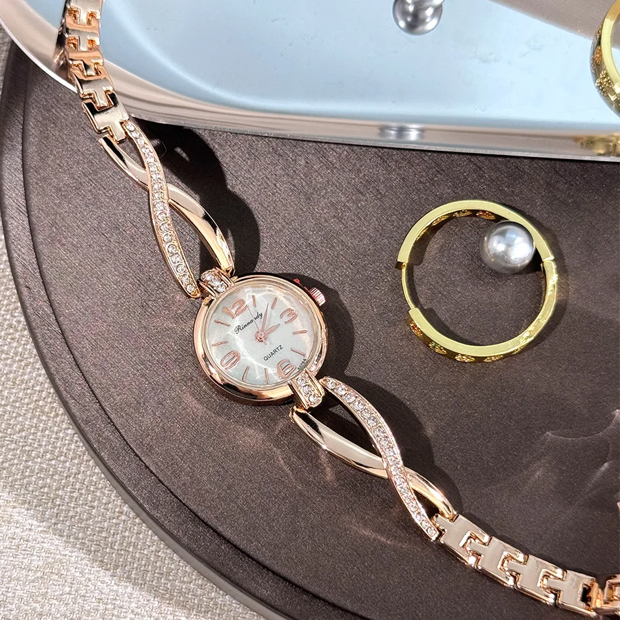 

Роскошные женские часы с маленьким круглым циферблатом, модные наручные часы, элегантные повседневные женские часы-браслет с инкрустацией бриллиантами, Reloj Para Mujer