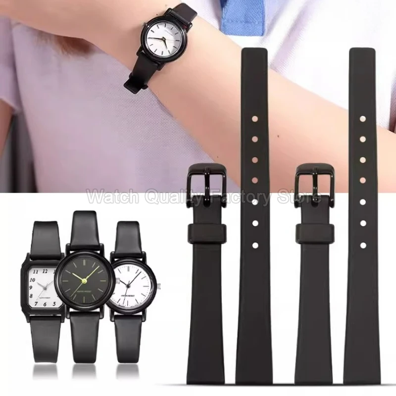 For Casio Slim Resin Watchband LQ-130/140/142 12mm Black CloudSoft Texture for Women Flat Interface Hypoallergenic Needle Buckle