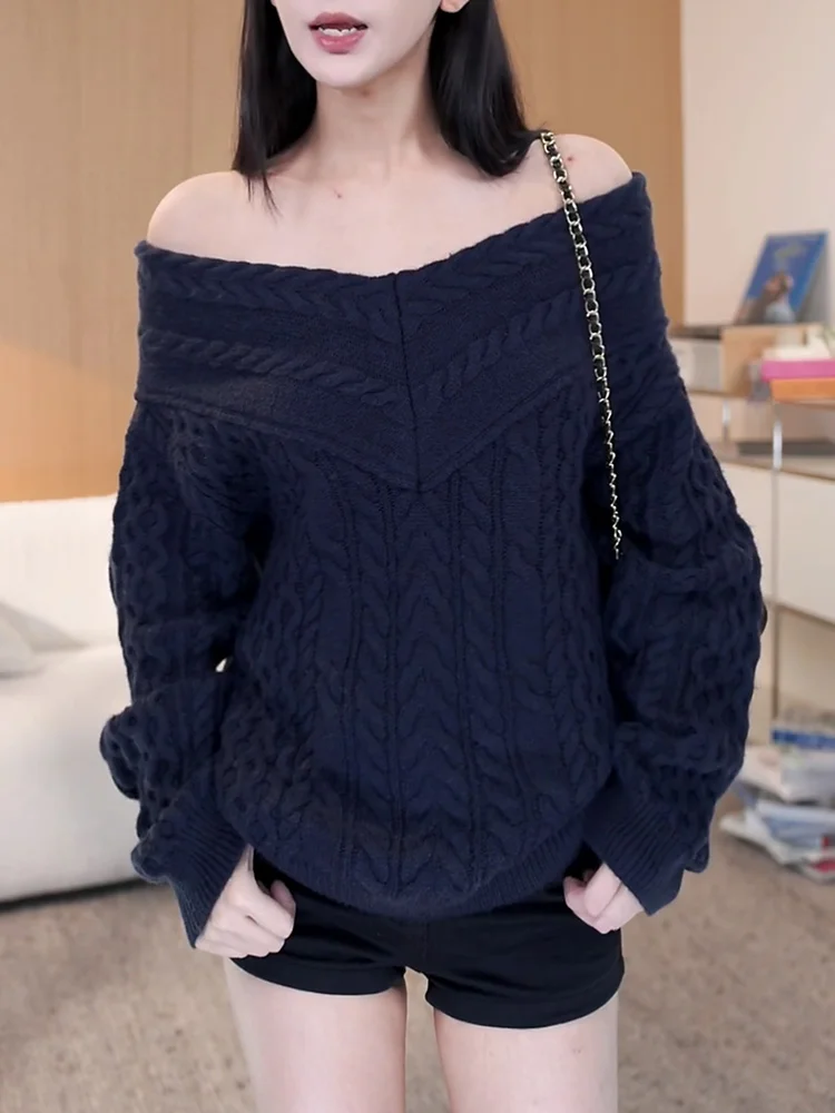 

Корейский модный вязаный свитер на одно плечо для женщин, утягивающий, больших размеров, осенняя новинка