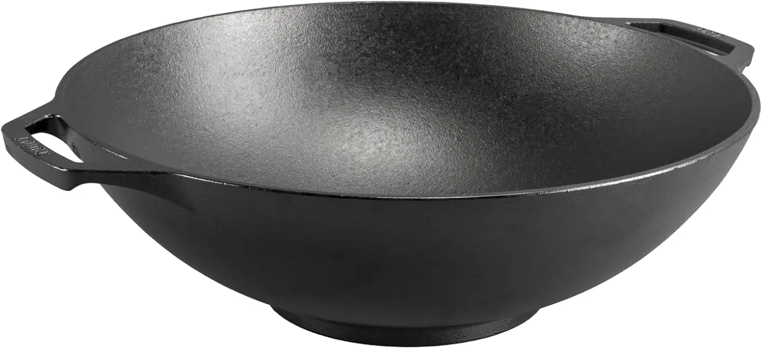 

14-Inch Pre-Seasoned Cast Iron Wok with Dual Handles - Oven, Stove & Grill Compatible
