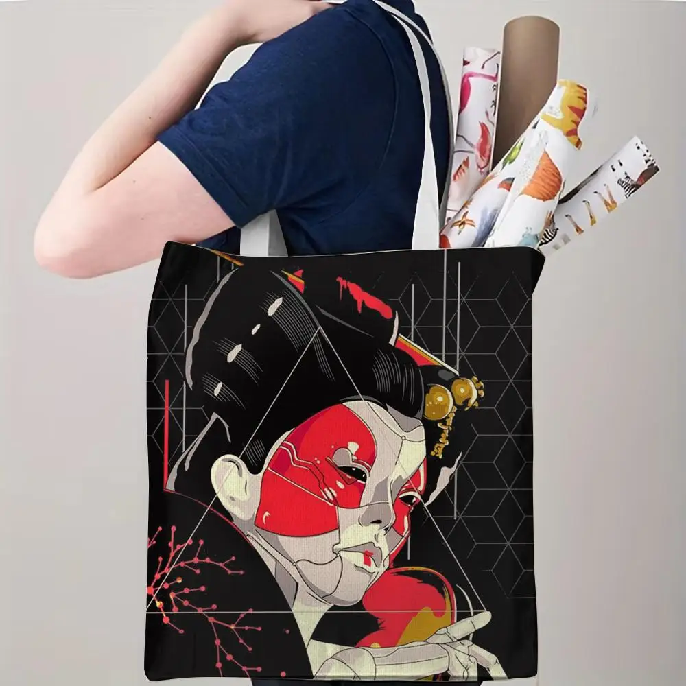 G-Ghost In The S-Shell Storage Bags Canvas Double-Sided Print Beach Bag Durable Handbag Shoulder Travel Bag Gift