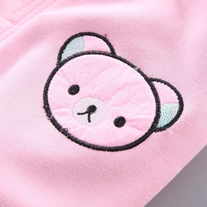 3-teiliges Set für Mädchen: Fleece-gefütterter Hoodie mit Bärenmuster, Kontrastblauer Weste und Hose, Winterkleidung für Kinder – Detail 6