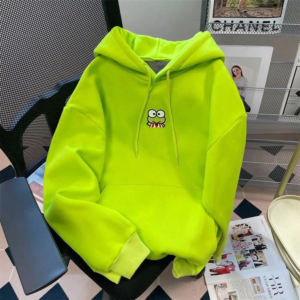 Fluorescent Green Hooded Sweater 2023 Autumn/Winter New Cute Frog Long Sleeve Loose Korean Top Coat