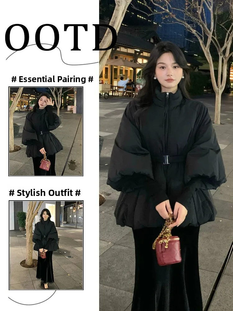 

Корейское хлопковое пальто Sle Rich Girl Small Fraance Faion Thiened, фонарь Све, завязанное на талии, высококачественное пальто с хлебом, верхняя одежда