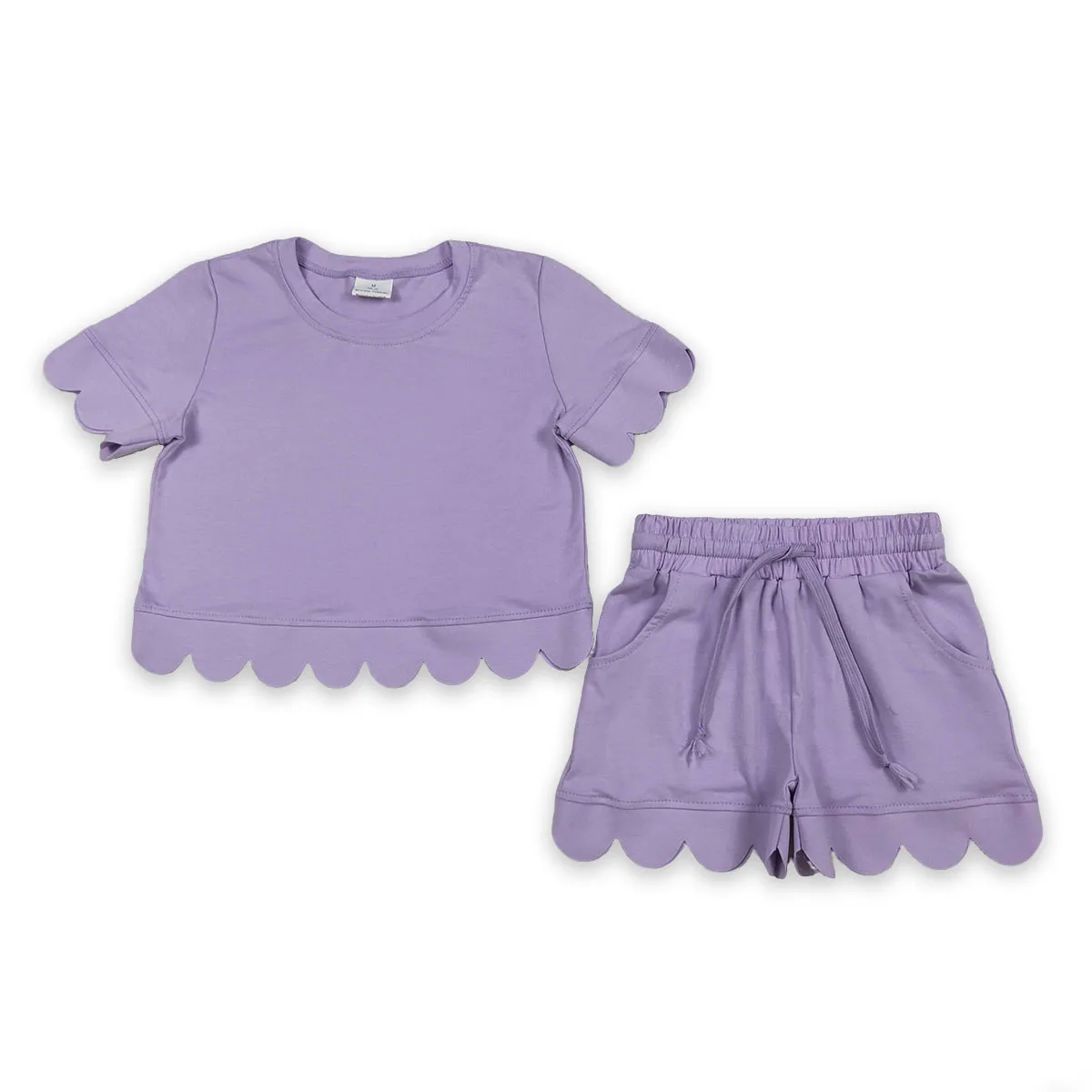 Toddler Baby Girl Short Sleeve Lavender Shirt Pockets Shorts Scallop Clothes Sets 2Pcs Cute Kids Pajamas Set Children Clothing
