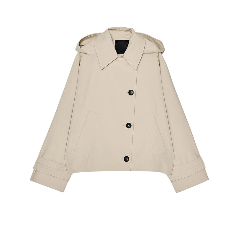 Chaqueta Corta de Manga Larga Estilo Murciélago con Cuello Deco con Botones, Versátil e Informal para Mujer, Primavera Ve...