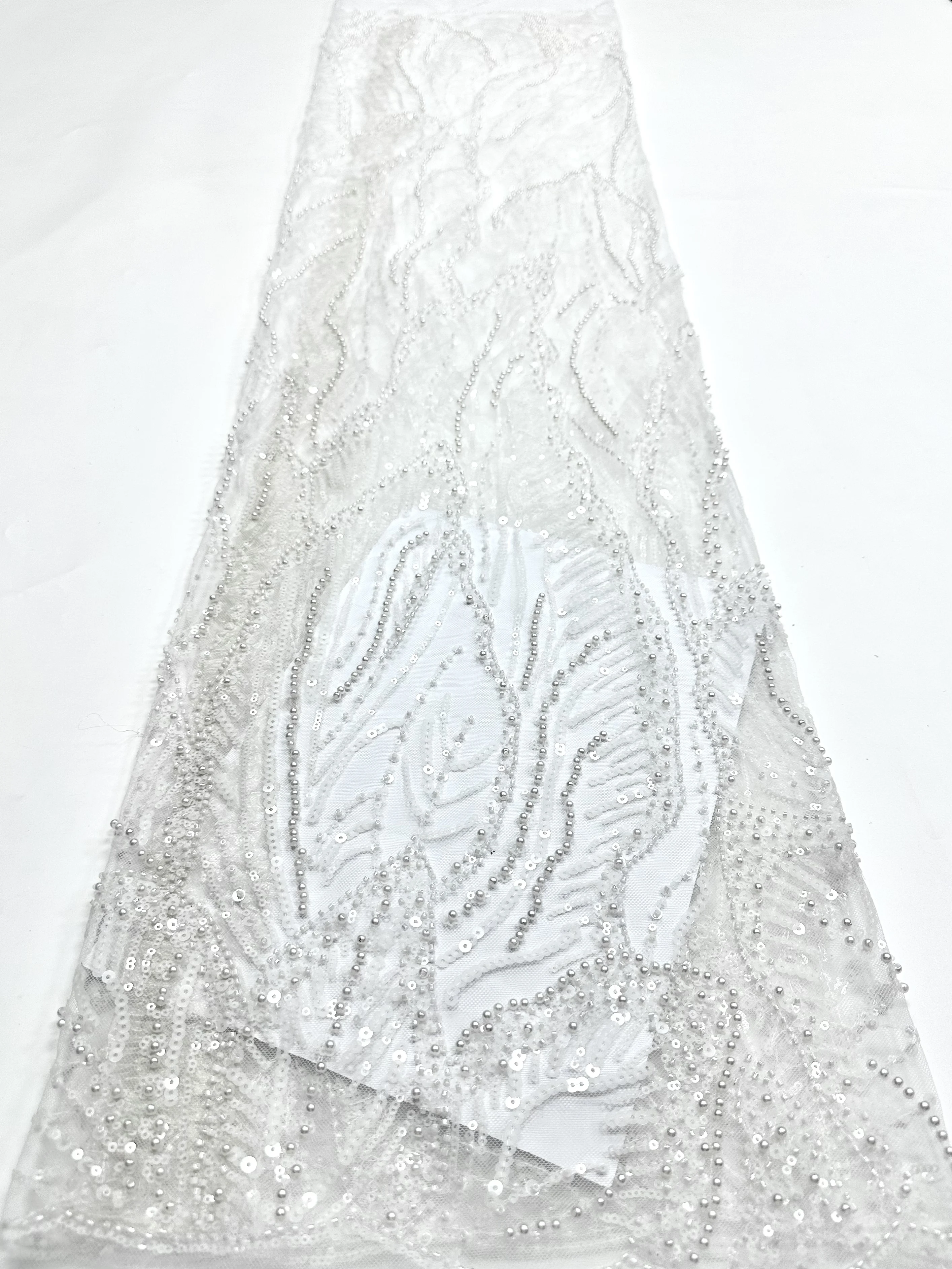 

Роскошное африканское кружевное платье из бисера премиум-класса, нигерийское французское женское тюлевое кружевное вечернее платье с блестками