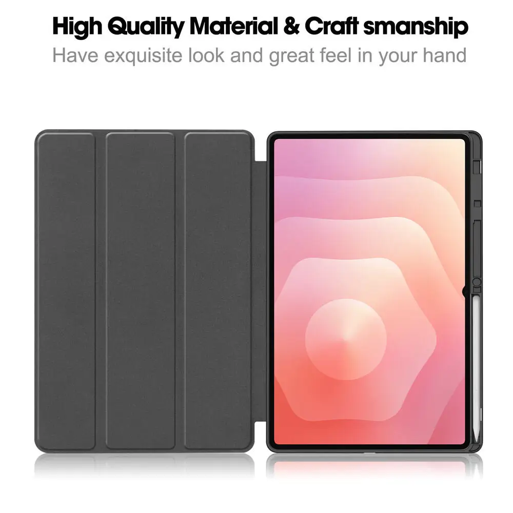 Soft TPU Leather Folio Smart Case for Samsung Galaxy Tab S11 Ultra 14.6 inch 2025 SM-X930 SM-X936 with Pencil Holder 3