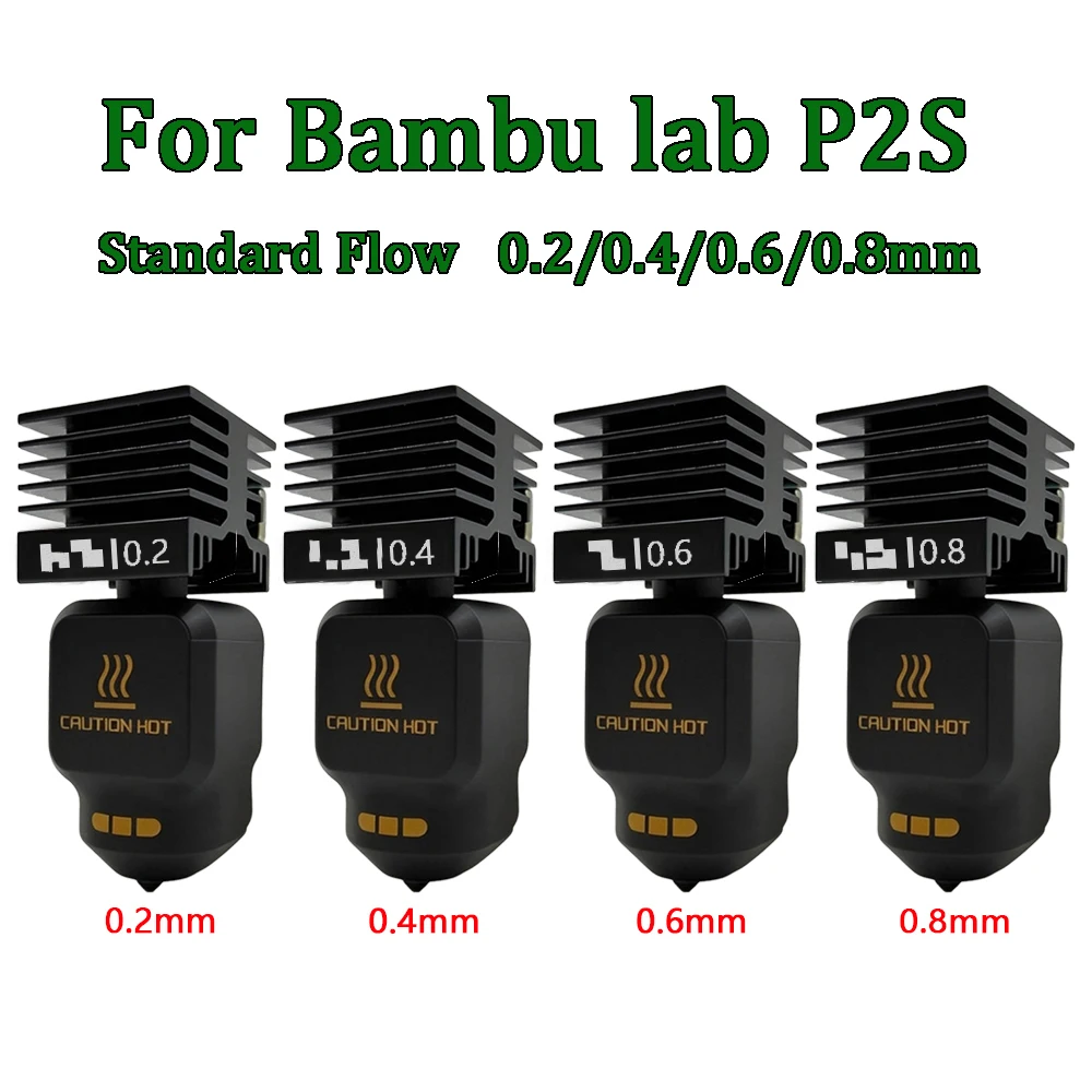 Für Bambu Lab P2S verbessertes Hotend 0,2/0,4/0,6/0,8 mm Düse aus gehärtetem Stahl, Ersatz-Hotend für Bambu Lab P2S 3D-Drucker Druckkopf