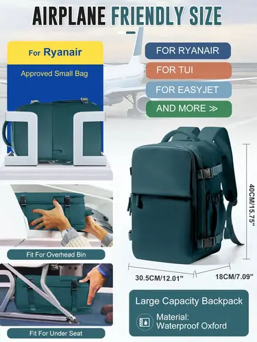 Imagen 2 del producto Mochila de aviación Wizzair 40x30x20 bolsas de almacenamiento al vacío de aire con mochila de viaje para hombres y mujeres, mochila para portátil Ryanair para el trabajo