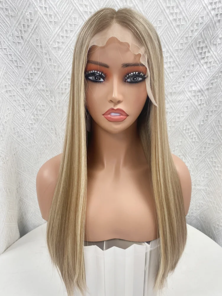 100% Virgin Human Hair HD Lace Frontal Wig Invisible Knots Light Brown Piano Color Full Volume Jewish Wig For Daily Wear