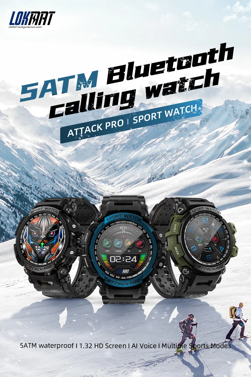 LOKMAT Фирменная Новинка ATTACK Pro Спортивные Смарт-часы Bluetooth Calls Часы 5ATM Водонепроницаемый Фитнес-трекер Монитор Сердечного ритма 2023