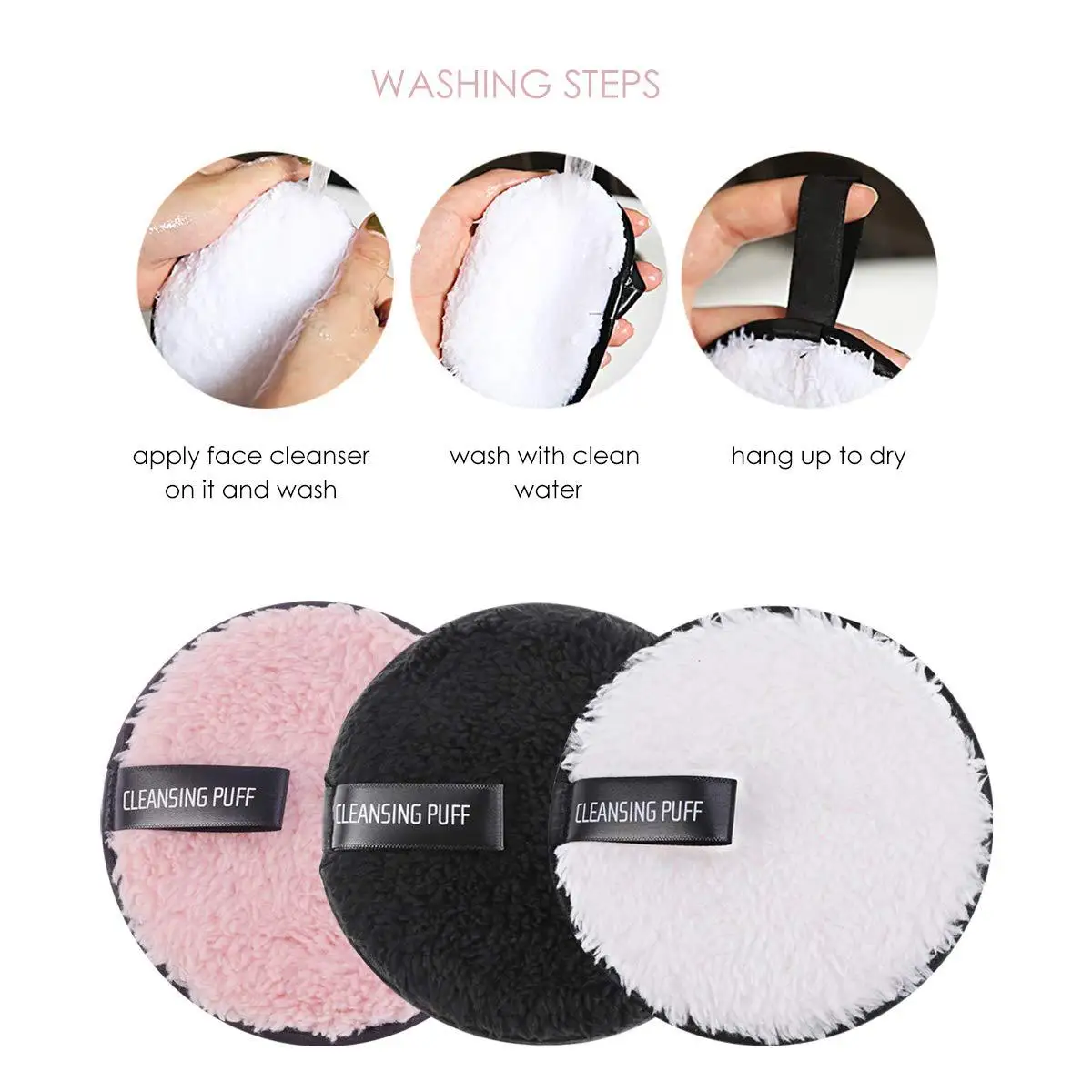 3 Stuks Herbruikbare Make-Up Remover Pads Katoen Doekjes Microfiber Cosmetica Wasbare Make-Up Handdoek Gezicht Reiniging Spons Huidverzorgingshulpmiddelen