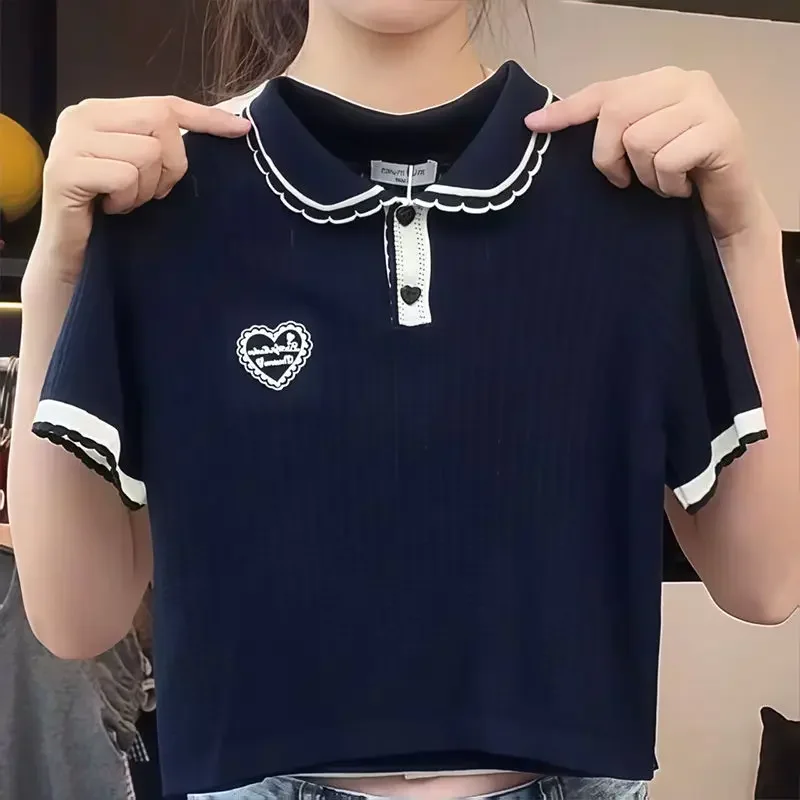 

Short Sleeved T Shirt Summer 2025 New Style Children Trendy Polo Shirt Little Girls Summer Clothes Knitted Half Sleeved Top