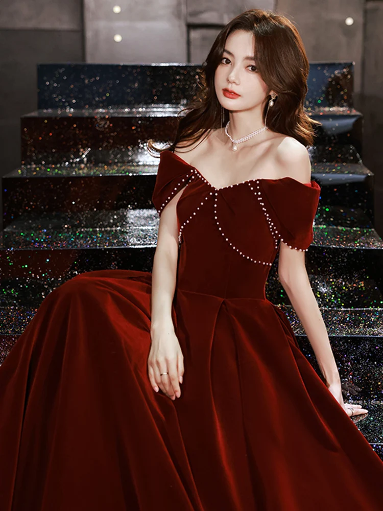 

Simple One-oulder Red Wedding Dr Ele Slimming High Waist Floor-Length Korean Sle Bridal Gown for Engagement And We...