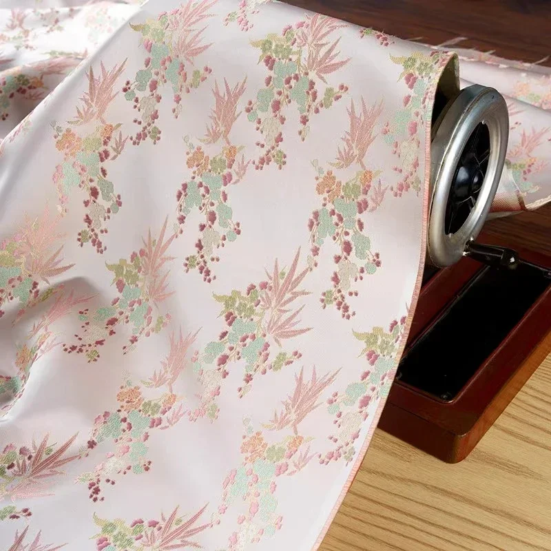 Pink Sweet Plant Flower Woven Brocade Jacquard Fabric Temperament Dress Chinese Qipao Jacket Drape Fabrics For Sewing
