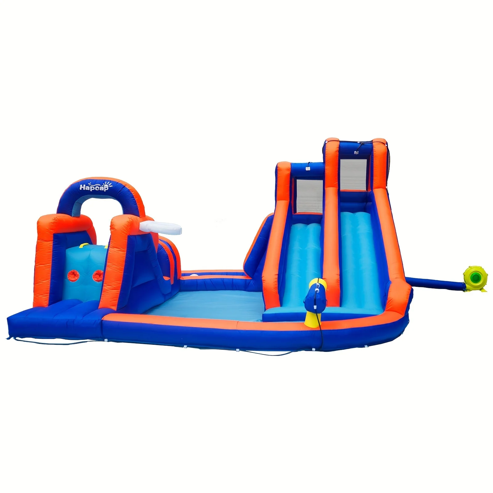 HapCap opblaasbare waterglijbaan, hindernisbaan springhuis voor buiten achtertuin, met luchtblazer, 13,8 ft x 13,5 ft