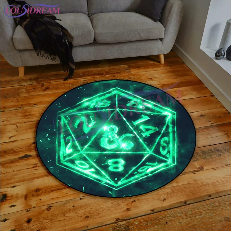 D & D D20 Dice Printed Round Rug Floor Mat Dooemat Rugs for Bedroom Home Decor for Kids Playroom Dungeon Master Gifts