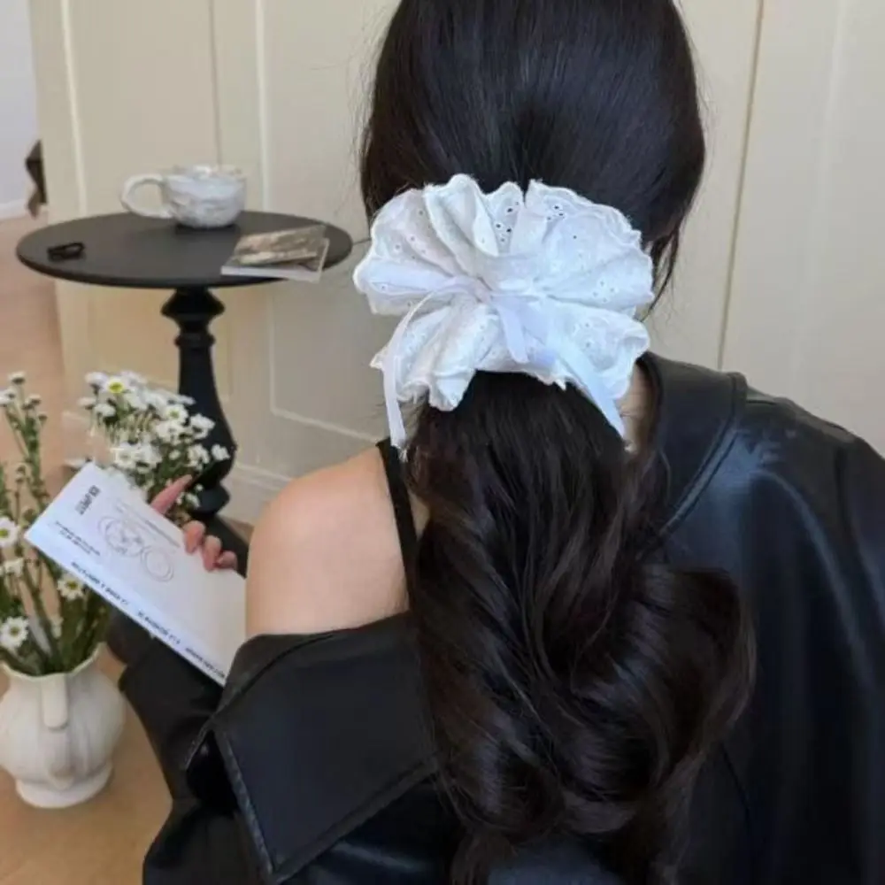

Flower Shape Ballet Style Lace Scrunchies Cloth Heart Embroidery Large Hair Scrunchies Hollow Rubber Bands Elastic Hair Bands
