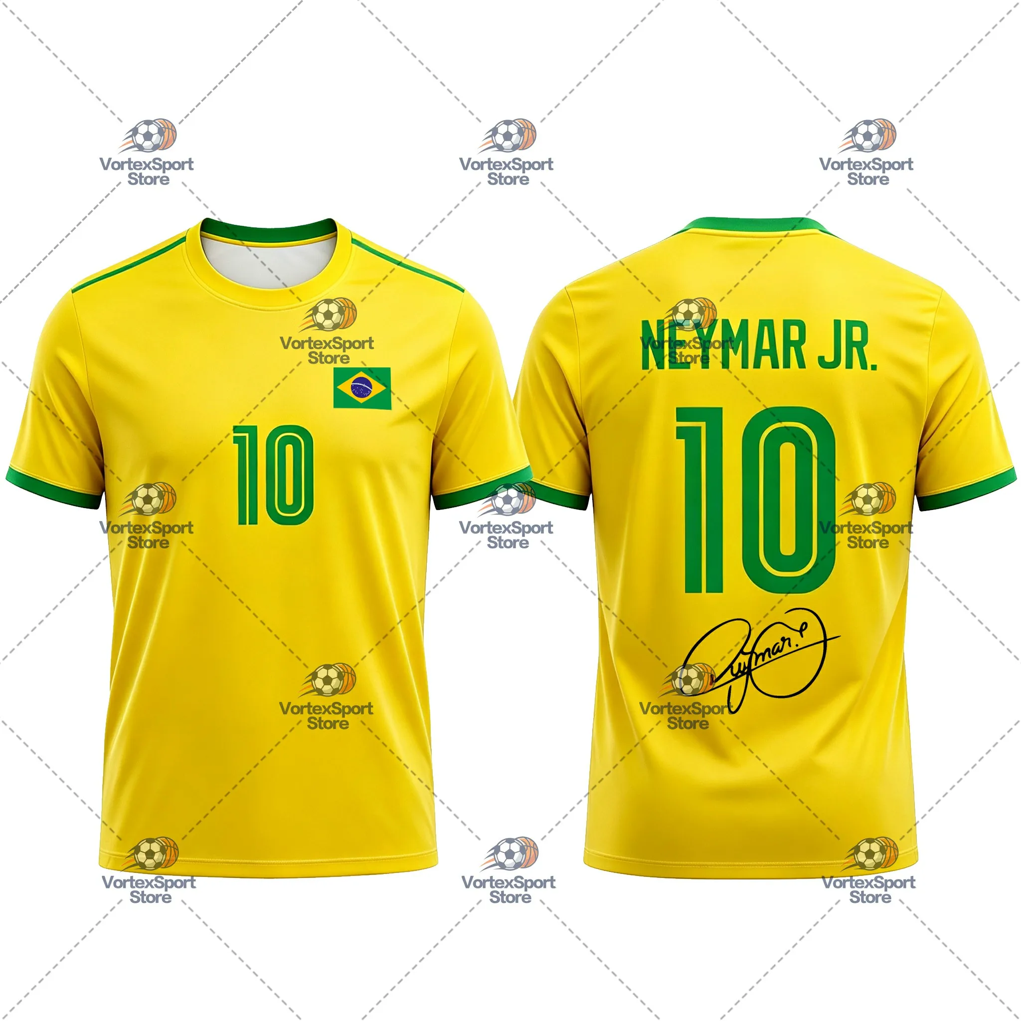 Explosions Brasilien Kinder Herren Neymar Nr. 10 Fußball Schnelltrocknendes T-Shirt Alle Größen Kurzarm Rundhals Fußballtrikot T-Shirts – Detail 4