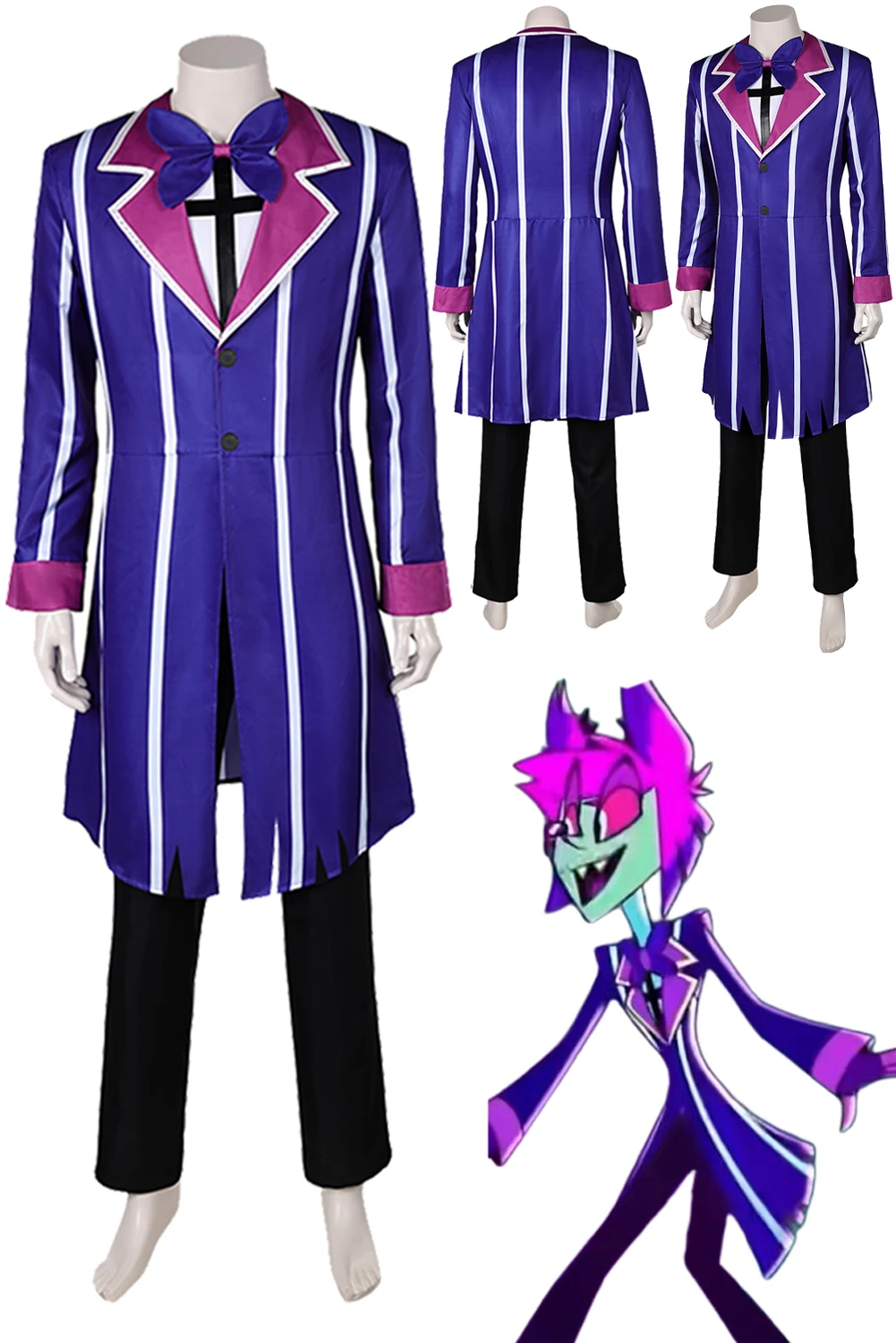 

Alastor Role Play Blue Purple Suits Anime Cartoon Hotel Cosplay Costume Disguise Adult Men Roleplay Fancy Dress Up Party Clothes