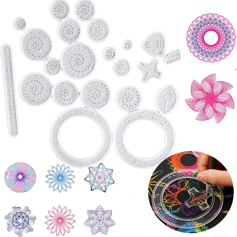 Spirograph Drawing Tools Set with Ballpoint Pen DIY Template Mathematical Roulette Drawing School Supplies Geometric Ruler TMZ
