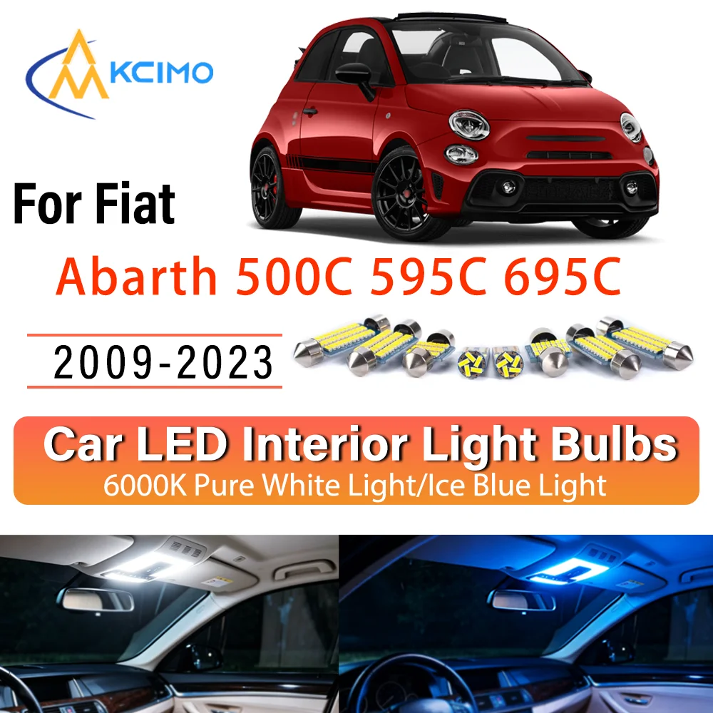 Kit d'éclairage intérieur LED à lueur persistante pour Fiat Abarth 500C 595C 695C 2009-2023 – Remplacement des lampes de dôme, de lecture, de coffre et de habitacle – Amélioration