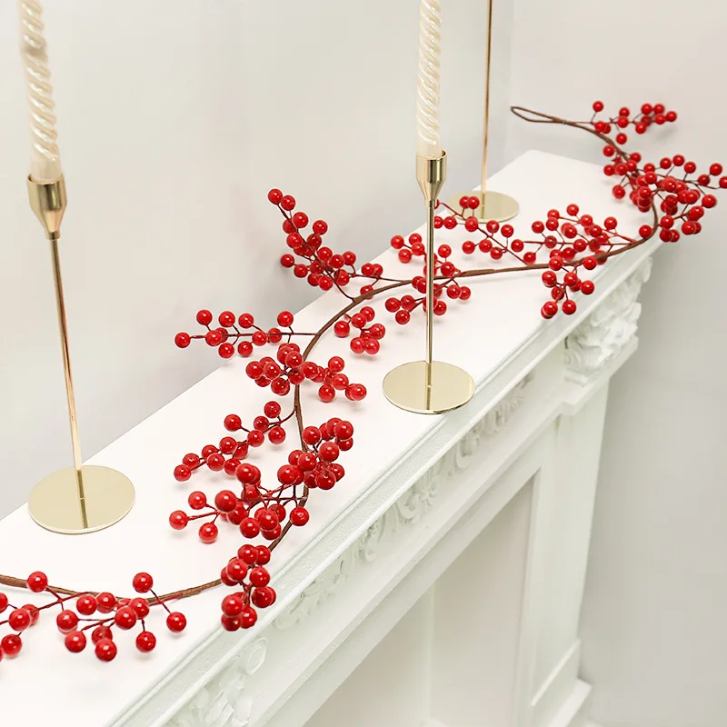 1.95m/72Heads Red Fruit Rattan Artificial Vine For Home Christmas Decoration Party Supplies Backdrop Wall Christmas Garland