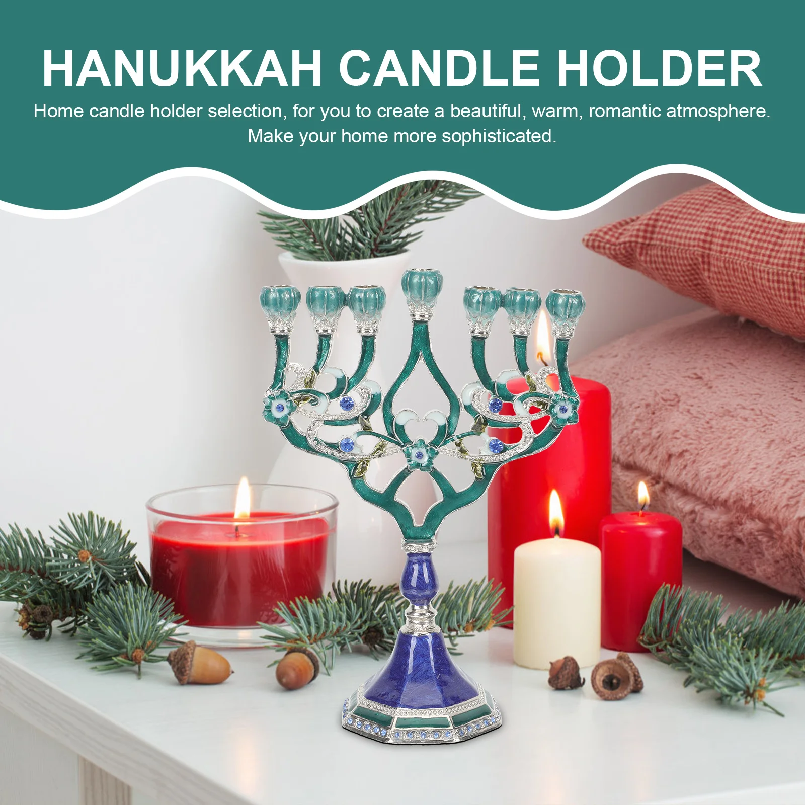 

7 Branch Candlestick Holder Vintage Metal Design for Living Room Bedroom Desktop Hanukkah Holder Ornament