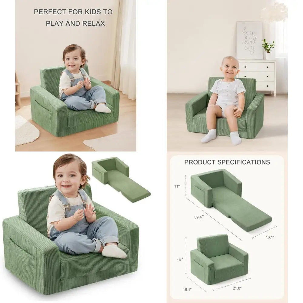 

Convertible Toddler Couch for 1-3 Years, Comfortable Lounger in Green
