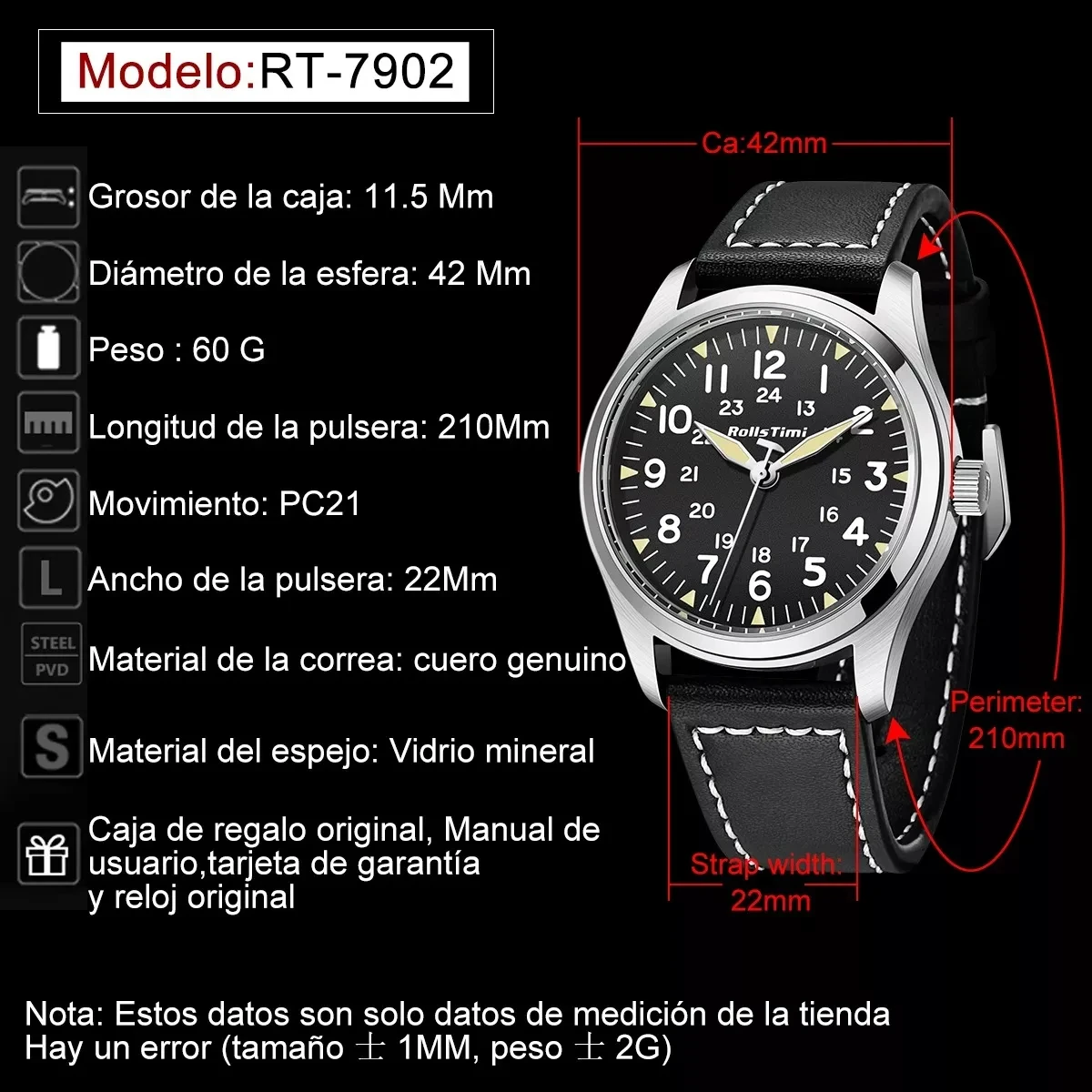 RollsTimi-Reloj de cuarzo sencillo para hombre, pulsera de cristal mineral con correa de cuero resistente al agua, 7902, 2023