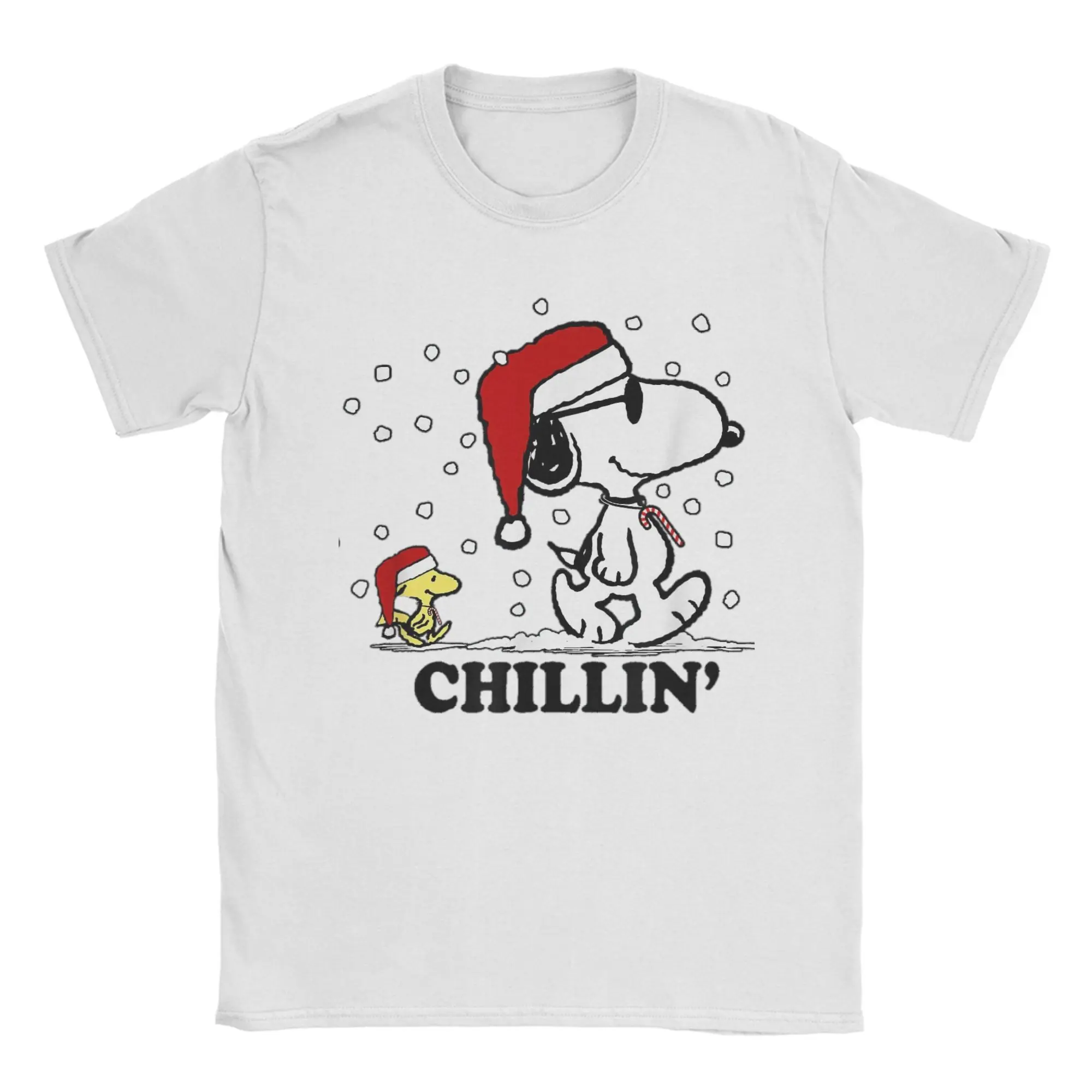 Camiseta Peanuts Holiday Snoopy Snowfall Chillin' para homens e mulheres, camiseta de algodão puro, gola redonda, roupas plus size