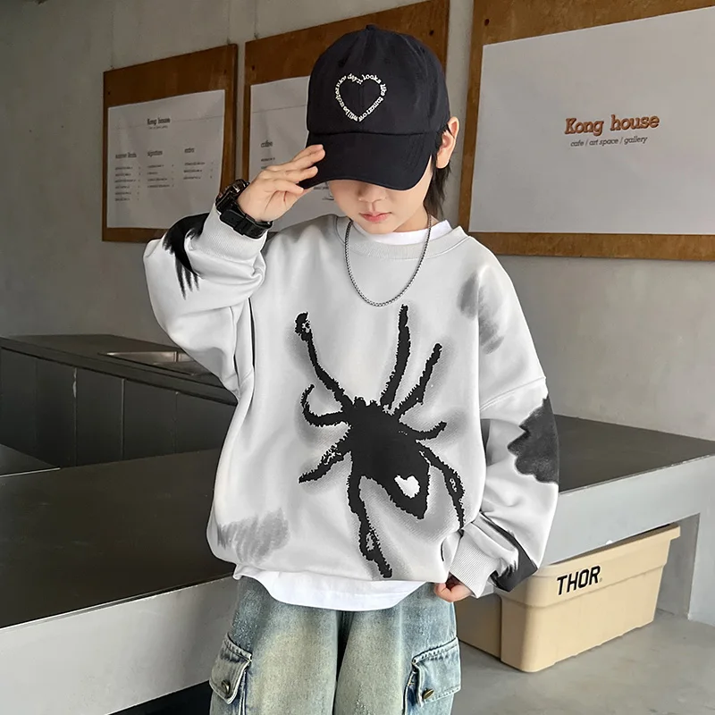 New Autumn Winter Children\'s Clothing for Boys with Spider Clothes Cotton Sweatshirt Kids Long Sleeve Insulated T-shirt 5-14 Yrs