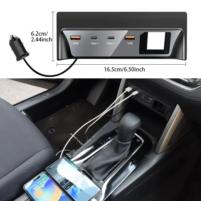 Car Fast Charger Fit for Toyota Corolla Cross 2021-2024 90W USB Shunt Hub Splitter With Cigarette Light To Adapter Type C Charge