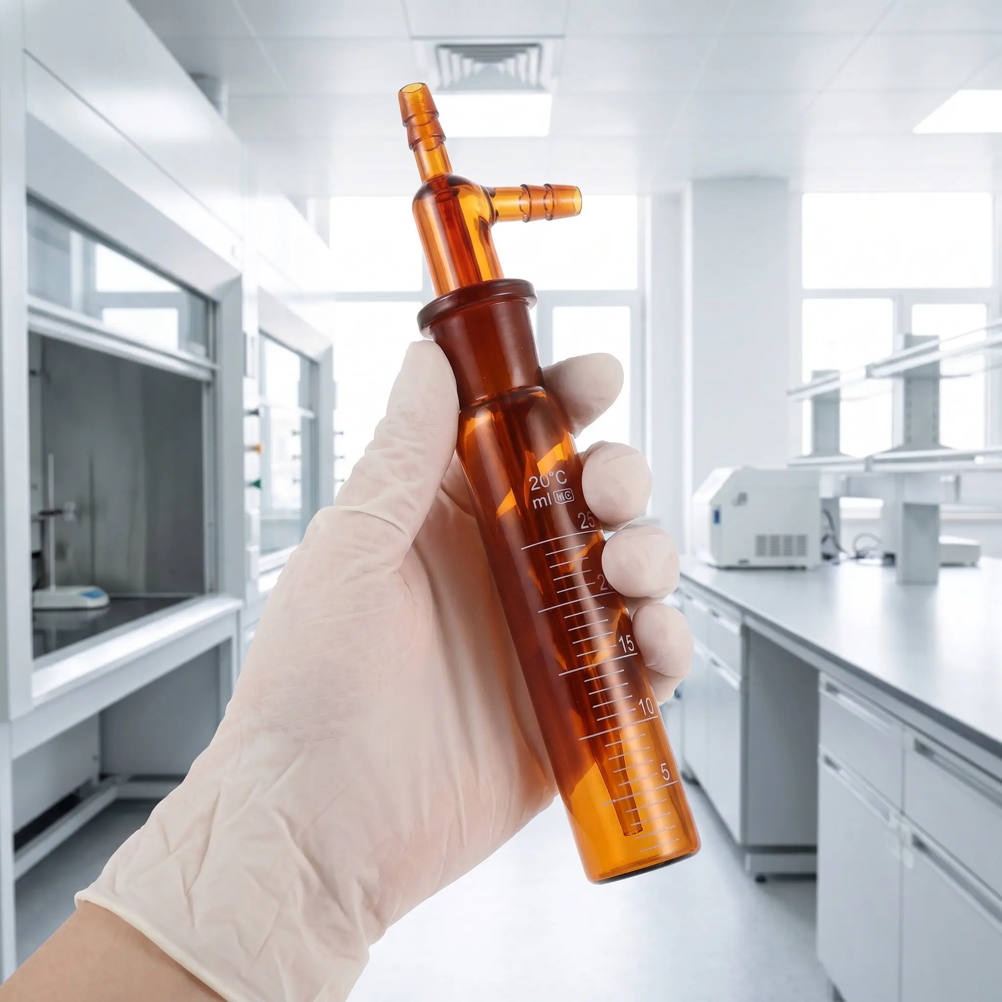 Impact Absorption Glass Impinger Tube 25Ml Graduated High Borosilicate Sampling Bottle Laboratory Air Sampling Spill Resistant
