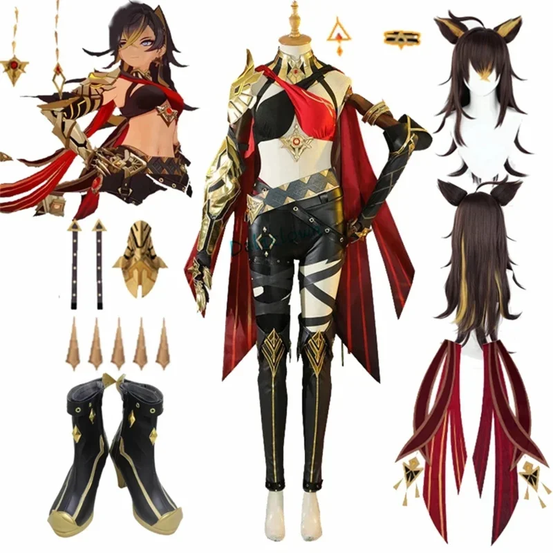 Game Impact Outfit Wig Accessories Anime Women Sexy Party Dehya Genshin Cosplay Woman Costume MN5