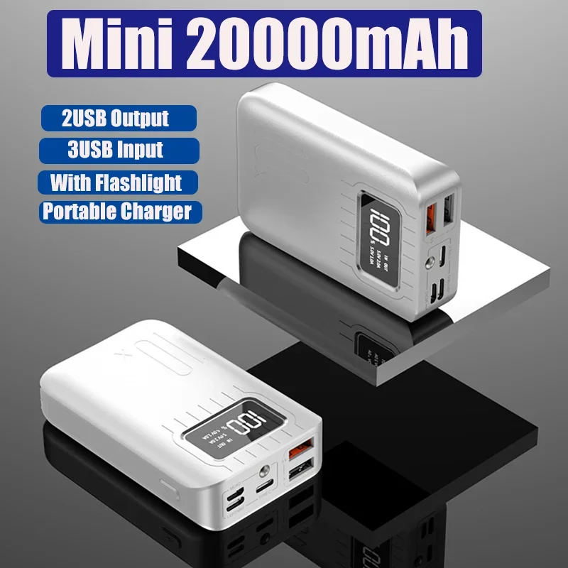 

Mini Power Bank 20000mAh Portable Charger Mobile Bank Spare Digital Display External Battery Pack with flashlight for iPhone MI