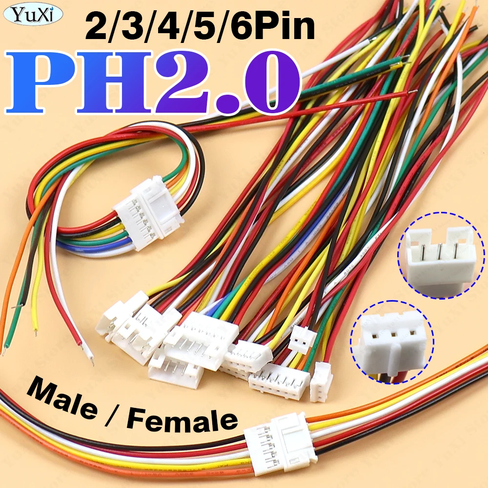 6-100pcs PH 2.0mm Pitch 2 Pin Male or Female Cable Connector Micro PH2.0 2/3/4/5/6PIN Plug Jack Socket Terminal Wire Cable 15CM