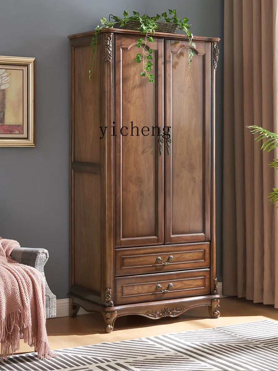 ZK American finished product all solid wood wardrobe log household bedroom European cabinet small apartment single