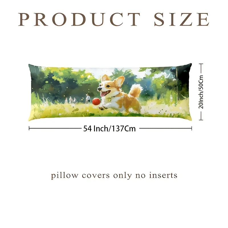 1pc Short Plush Pillowcase, Yellowish-Brown Decorative Long Lumbar Pillow Cover, Imitation Corgi Shape, 50.8X137.16 cm with Zipp