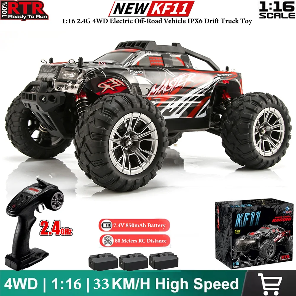 KF11 RC Car 1/16 2.4G 4WD 33KM/H 390 High Speed Off-Road Vehicle Drift All Terrain IPX6 With LED Lights Drift Racing Truck Toys